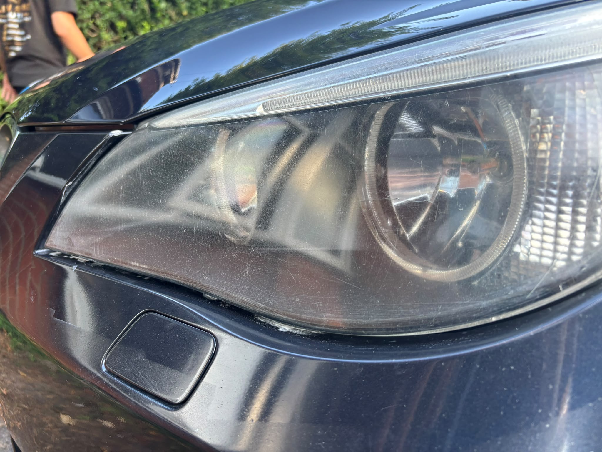 Headlight before restoration — cloudy and yellow